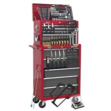 Sealey Topchest & Rollcab Combination 14 Drawer with Ball-Bearing Slides – Red/Grey & 239pc Tool Kit American Pro Workplace Stuff UK Sealey Topchest & Rollcab Combination 14 Drawer with Ball-Bearing Slides – Red/Grey & 239pc Tool Kit American Pro Workplace Stuff UK