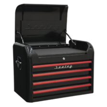Sealey Topchest 4 Drawer Retro Style – Black with Red Anodised Drawer Pulls Premier Workplace Stuff UK Sealey Topchest 4 Drawer Retro Style – Black with Red Anodised Drawer Pulls Premier Workplace Stuff UK