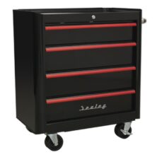 Sealey Rollcab 4 Drawer Retro Style- Black with Red Anodised Drawer Pulls Premier Workplace Stuff UK Sealey Rollcab 4 Drawer Retro Style- Black with Red Anodised Drawer Pulls Premier Workplace Stuff UK