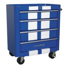 Sealey Rollcab 4 Drawer Retro Style – Blue with White Stripes Premier Workplace Stuff UK Sealey Rollcab 4 Drawer Retro Style – Blue with White Stripes Premier Workplace Stuff UK