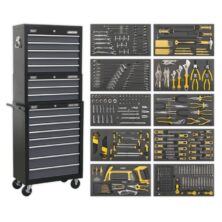 Sealey Tool Chest Combination 16 Drawer with Ball Bearing Slides – Black/Grey & 420pc Tool Kit American Pro Workplace Stuff UK Sealey Tool Chest Combination 16 Drawer with Ball Bearing Slides – Black/Grey & 420pc Tool Kit American Pro Workplace Stuff UK