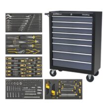 Sealey Rollcab 8 Drawer Ball Bearing Slides – Black/Grey with 136pc Tool Kit American Pro Workplace Stuff UK Sealey Rollcab 8 Drawer Ball Bearing Slides – Black/Grey with 136pc Tool Kit American Pro Workplace Stuff UK