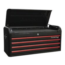 Sealey Topchest 4 Drawer Wide Retro Style – Black with Red Anodised Drawer Pulls Premier Workplace Stuff UK Sealey Topchest 4 Drawer Wide Retro Style – Black with Red Anodised Drawer Pulls Premier Workplace Stuff UK