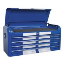 Sealey Topchest 4 Drawer Wide Retro Style – Blue with White Stripes Premier Workplace Stuff UK Sealey Topchest 4 Drawer Wide Retro Style – Blue with White Stripes Premier Workplace Stuff UK