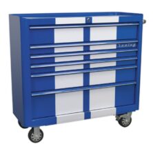 Sealey Rollcab 6 Drawer Wide Retro Style – Blue with White Stripes Premier Workplace Stuff UK Sealey Rollcab 6 Drawer Wide Retro Style – Blue with White Stripes Premier Workplace Stuff UK