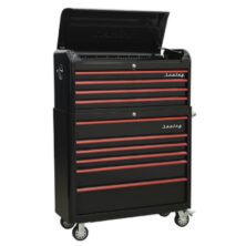 Sealey Retro Style Extra-Wide Topchest & Rollcab Combination 10 Drawer-Black with Red Anodised Drawer Pull Premier Workplace Stuff UK Sealey Retro Style Extra-Wide Topchest & Rollcab Combination 10 Drawer-Black with Red Anodised Drawer Pull Premier Workplace Stuff UK