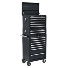 Sealey Topchest, Mid-Box & Rollcab Combination 14 Drawer with Ball Bearing Slides – Black Superline Pro Workplace Stuff UK Sealey Topchest, Mid-Box & Rollcab Combination 14 Drawer with Ball Bearing Slides – Black Superline Pro Workplace Stuff UK