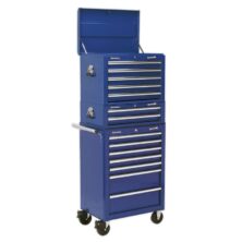 Sealey Topchest, Mid-Box & Rollcab Combination 14 Drawer with Ball Bearing Slides – Blue Superline Pro Workplace Stuff UK Sealey Topchest, Mid-Box & Rollcab Combination 14 Drawer with Ball Bearing Slides – Blue Superline Pro Workplace Stuff UK