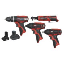 Sealey SV12 Series 4 x 12V Cordless Power Tool Combo Kit 12V One Battery Platform Workplace Stuff UK Sealey SV12 Series 4 x 12V Cordless Power Tool Combo Kit 12V One Battery Platform Workplace Stuff UK