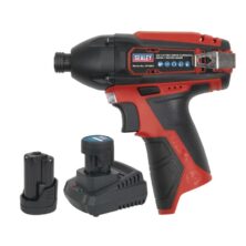 Sealey Impact Driver Kit 1/4″ Hex Drive 12V Lithium-ion – 2 Batteries Cordless Workplace Stuff UK Sealey Impact Driver Kit 1/4″ Hex Drive 12V Lithium-ion – 2 Batteries Cordless Workplace Stuff UK