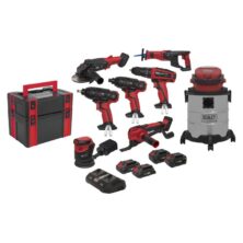 Sealey SV20 Series 8 x 20V Cordless Tool Combo – 4 Batteries 20V One Battery Platform Workplace Stuff UK Sealey SV20 Series 8 x 20V Cordless Tool Combo – 4 Batteries 20V One Battery Platform Workplace Stuff UK
