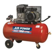 Sealey Air Compressor 100L Belt Drive 3hp with Cast Cylinders & Wheels 230V-1ph Workplace Stuff UK Sealey Air Compressor 100L Belt Drive 3hp with Cast Cylinders & Wheels 230V-1ph Workplace Stuff UK