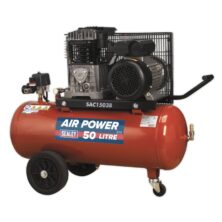 Sealey Air Compressor 50L Belt Drive 3hp with Cast Cylinders & Wheels 230V-1ph Workplace Stuff UK Sealey Air Compressor 50L Belt Drive 3hp with Cast Cylinders & Wheels 230V-1ph Workplace Stuff UK