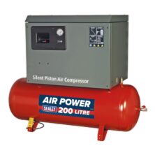 Sealey Air Compressor 200L Belt Drive 3hp with Cast Cylinders Low Noise 230V-1ph Workplace Stuff UK Sealey Air Compressor 200L Belt Drive 3hp with Cast Cylinders Low Noise 230V-1ph Workplace Stuff UK