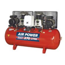 Sealey Air Compressor 270L Belt Drive 2 x 3hp with Cast Cylinders 230V-1ph Workplace Stuff UK Sealey Air Compressor 270L Belt Drive 2 x 3hp with Cast Cylinders 230V-1ph Workplace Stuff UK