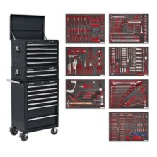 Sealey Tool Chest Combination 14 Drawer with Ball Bearing Slides – Black & 446pc Tool Kit Superline Pro Workplace Stuff UK Sealey Tool Chest Combination 14 Drawer with Ball Bearing Slides – Black & 446pc Tool Kit Superline Pro Workplace Stuff UK