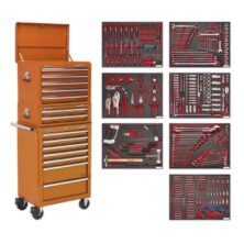 Sealey Tool Chest Combination 14 Drawer with Ball Bearing Slides – Orange & 446pc Tool Kit Superline Pro Workplace Stuff UK Sealey Tool Chest Combination 14 Drawer with Ball Bearing Slides – Orange & 446pc Tool Kit Superline Pro Workplace Stuff UK