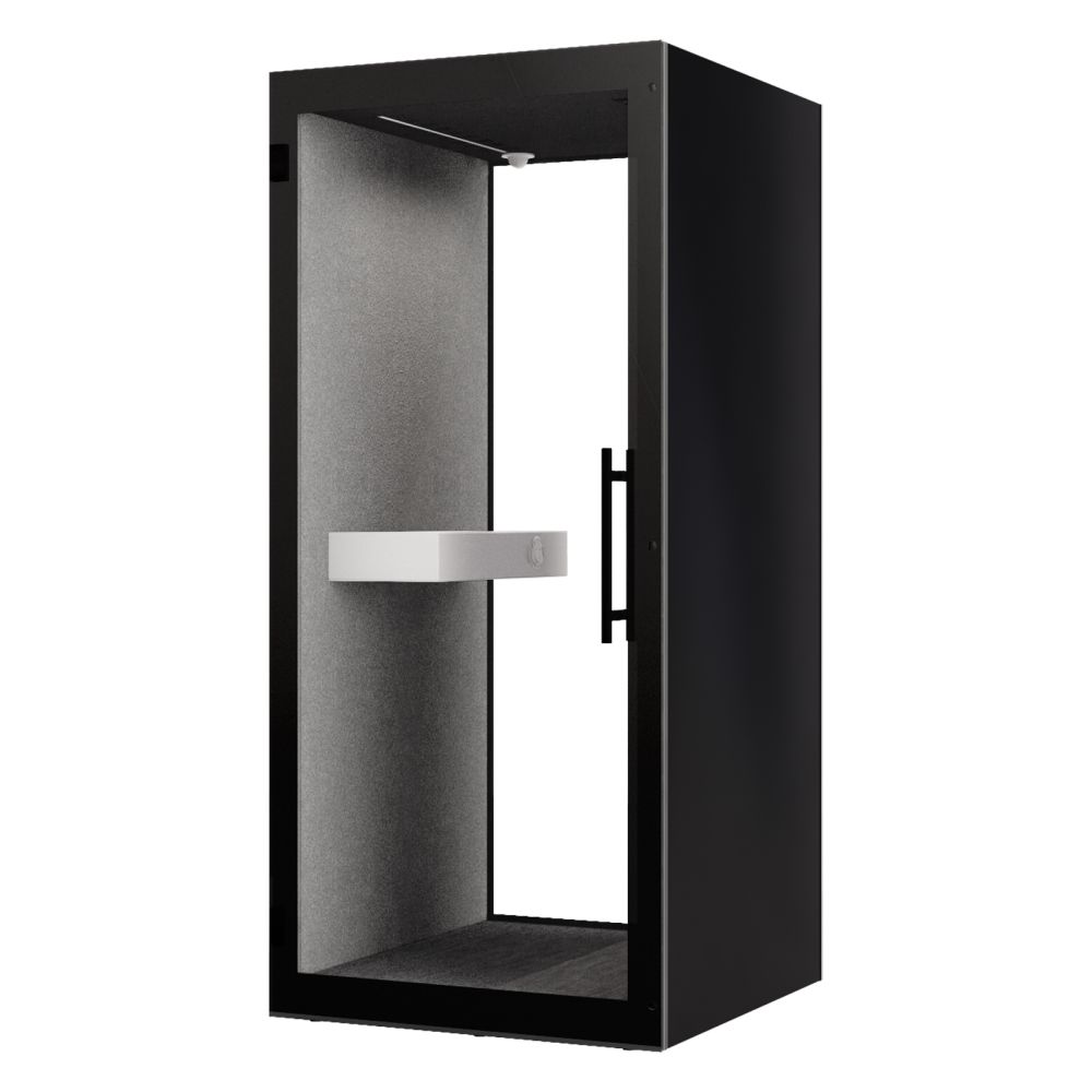 Chatbox Single Person Acoustic Hub 1m x 1m with Shelf - Black Chatbox Single Person Acoustic Hub 1m x 1m with Shelf - Black Workplace Stuff UK