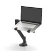 Levo-Monitor-Arm-shown-with-an-optional-universal-laptop-holder-attachment