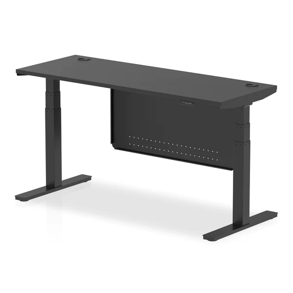 Air Slimline Height Adjustable Black Series Desk with Cable Ports with Steel Modesty Panel Air Slimline Height Adjustable Black Series Desk with Cable Ports with Steel Modesty Panel Workplace Stuff UK