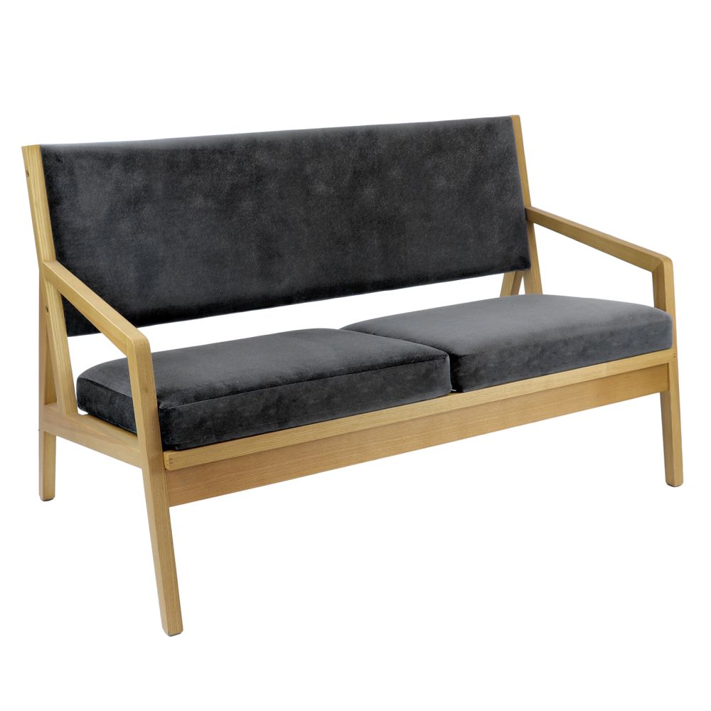 Hanna Two Seater Sofa with Wooden Frame - Grey Fabric Hanna Two Seater Sofa with Wooden Frame - Grey Fabric Workplace Stuff UK