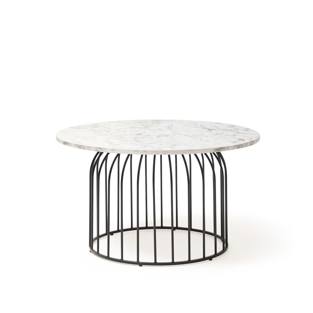 Este Circular Coffee Table with Black Wire Frame and Carrara Marble Effect Top Workplace Stuff UK