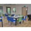 Manhattan Rectangle with Tuff Top Original White MFC top and Avocado and Cornflower Blue Vibe Chairs 6