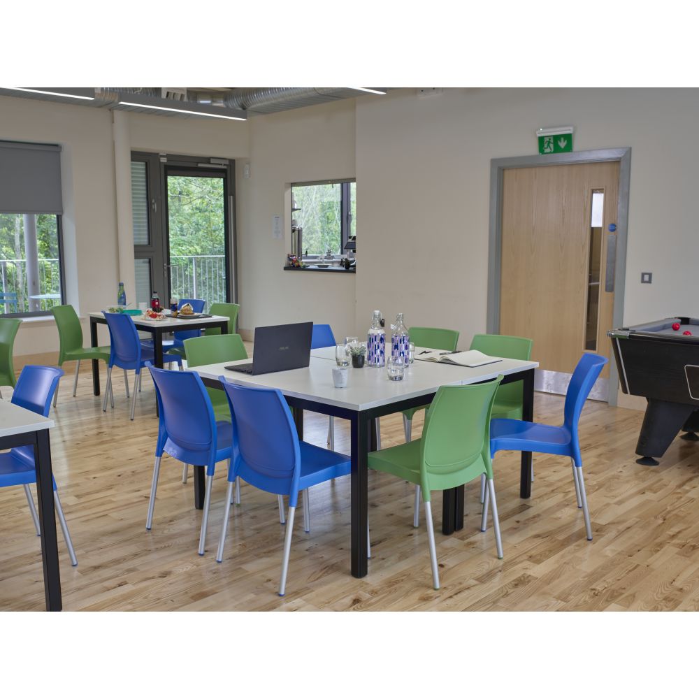 Manhattan Rectangle with Tuff Top Original White MFC top and Avocado and Cornflower Blue Vibe Chairs 6