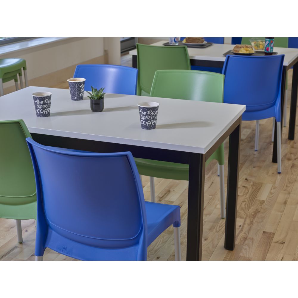 Manhattan Rectangle with Tuff Top Original White MFC top and Avocado and Cornflower Blue Vibe Chairs 7