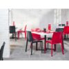 Strata Anthracite Side Chair and Strata Red Side Chair with Madrid Flip Top Dining Height Table Base and 800 Square White Werzalit Table Top 1