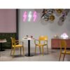 Vivo-Armchair-in-Mustard-with-Werzalit-White-Round-tops-on-a-Forza-Round-base-1