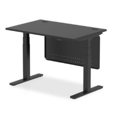 Black Air Height Adjustable Desk with Cable Ports & Steel Modesty Panel D800mm Office Desks Workplace Stuff UK Black Air Height Adjustable Desk with Cable Ports & Steel Modesty Panel D800mm Office Desks Workplace Stuff UK