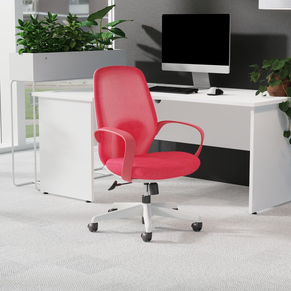 Ariel Chair Red - Impulse Corner Desk - Angled